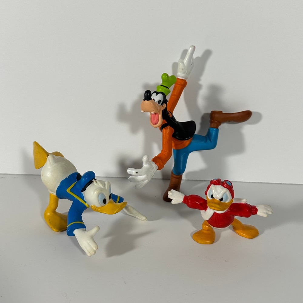 Vintage Disney PVC Figure Lot Goofy Donald Duck Dewey Pilot Applause Vintage